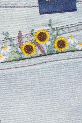 Embroidered Flowers Cut Off Denim Shorts Product Image