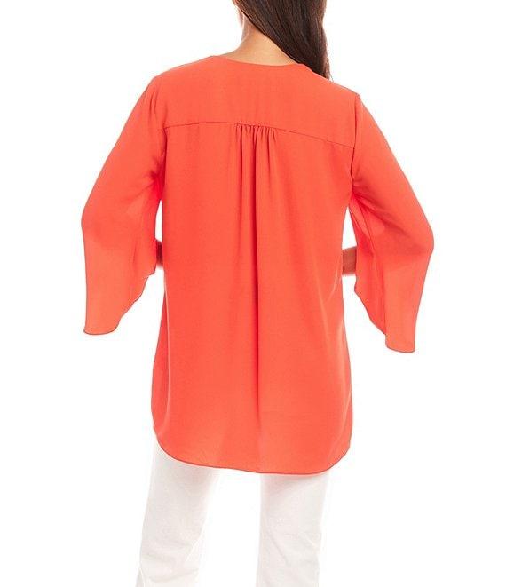 Karen Kane V-Neck 3/4 Sleeve Crossover Hem Silky Crepe Top Product Image