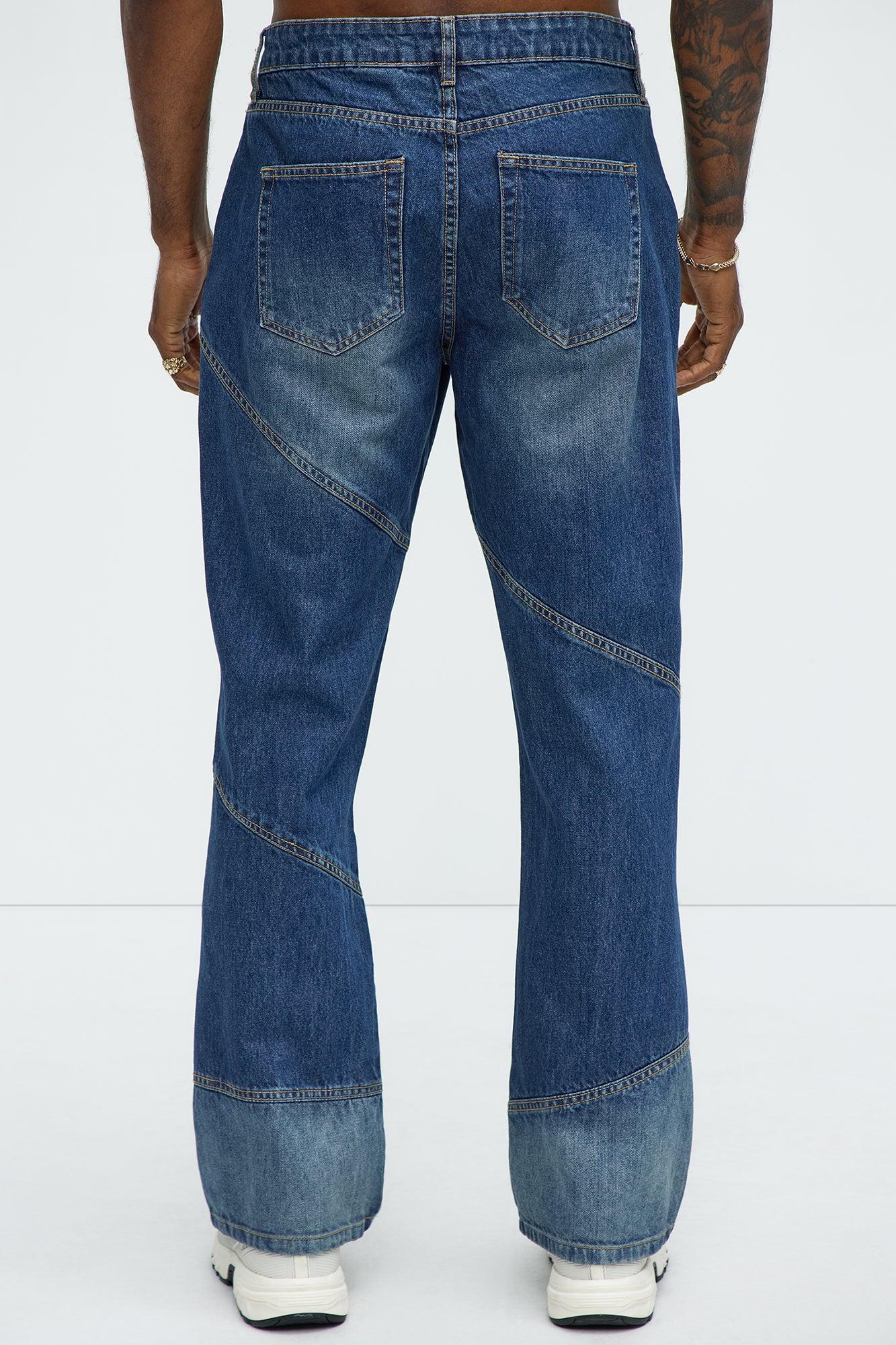Tonal Patchwork Slim Flare Jeans - Medium Wash Product Image