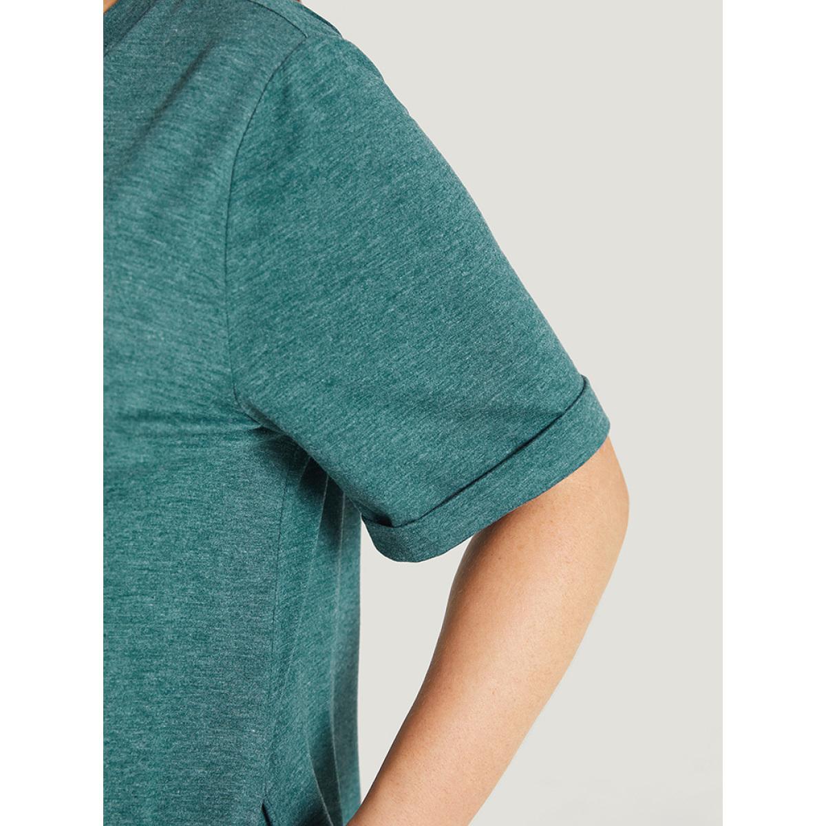 Plus Size Floral Print Roll Sleeve Pocket V Neck Dress Emerald Women Casual Non V-neck Short sleeve Curvy Midi Dress BloomChic 26/4X Product Image