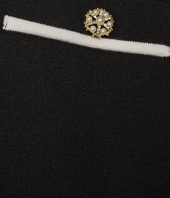 KARL LAGERFELD PARIS Knit Crew Neck Long Sleeve Embellished Button-Front Cardigan Product Image