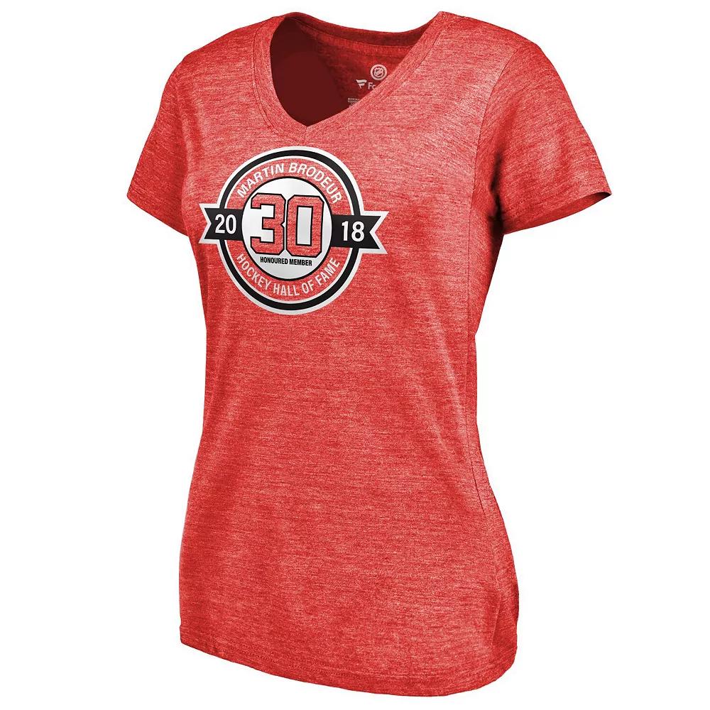Women's Fanatics Branded Martin Brodeur Red New Jersey Devils Hall of Fame V-Neck Tri-Blend T-Shirt,  Product Image