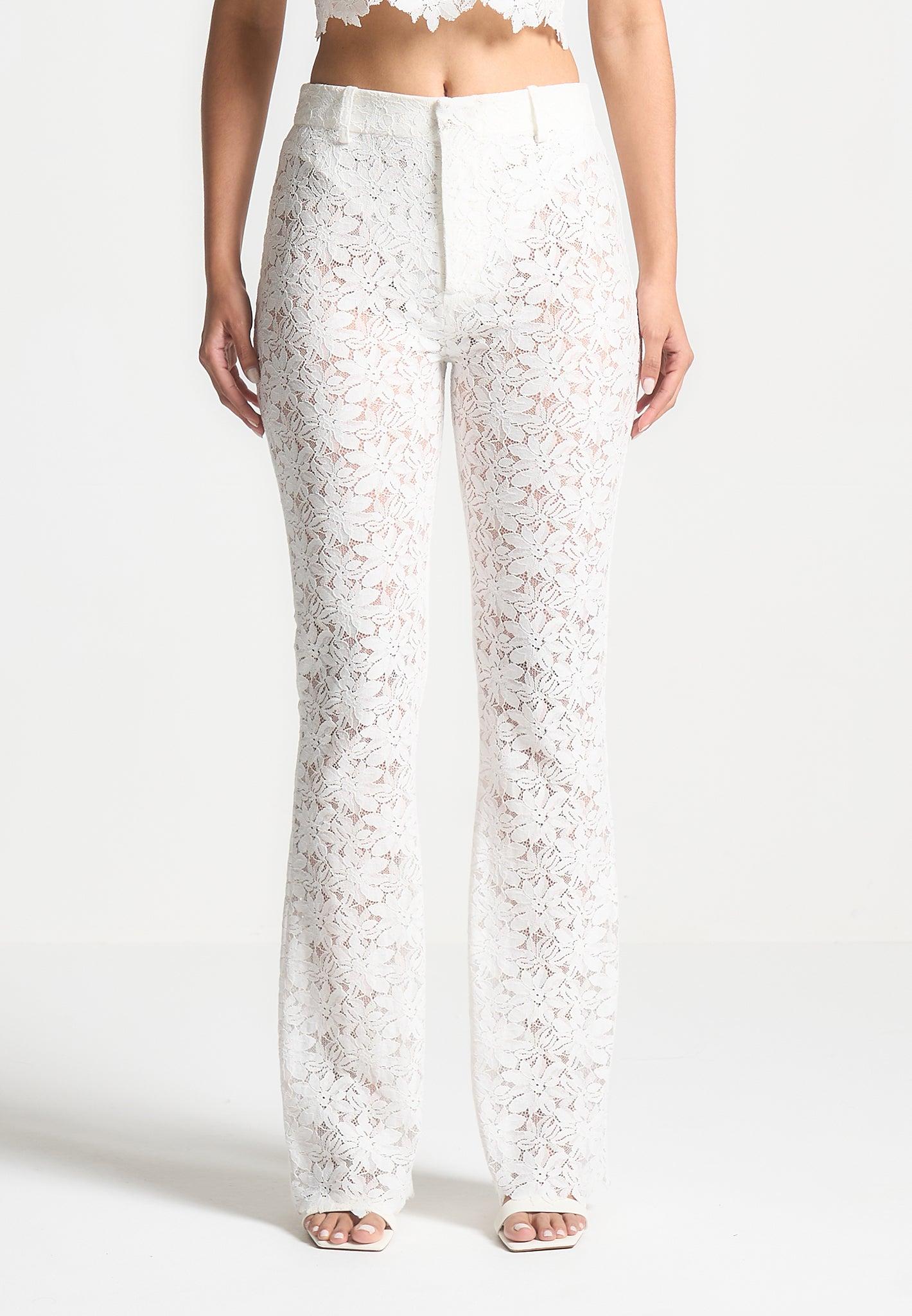 Lace Fit and Flare Trousers - White Female Product Image