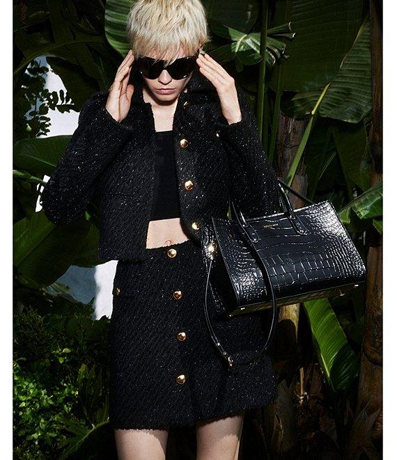 Michael Kors Eyelash Tweed Gold Button Coordinating Mini Skirt Product Image