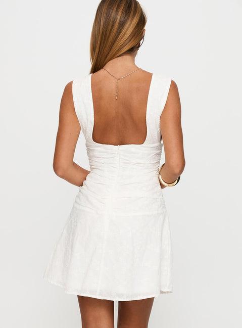 Everelle Ruched Embroidered Mini Dress White Product Image