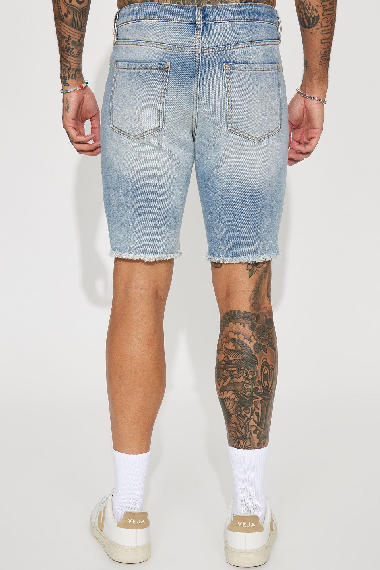 Back To It Distressed Raw Hem Slim Denim Shorts - Light Wash Product Image