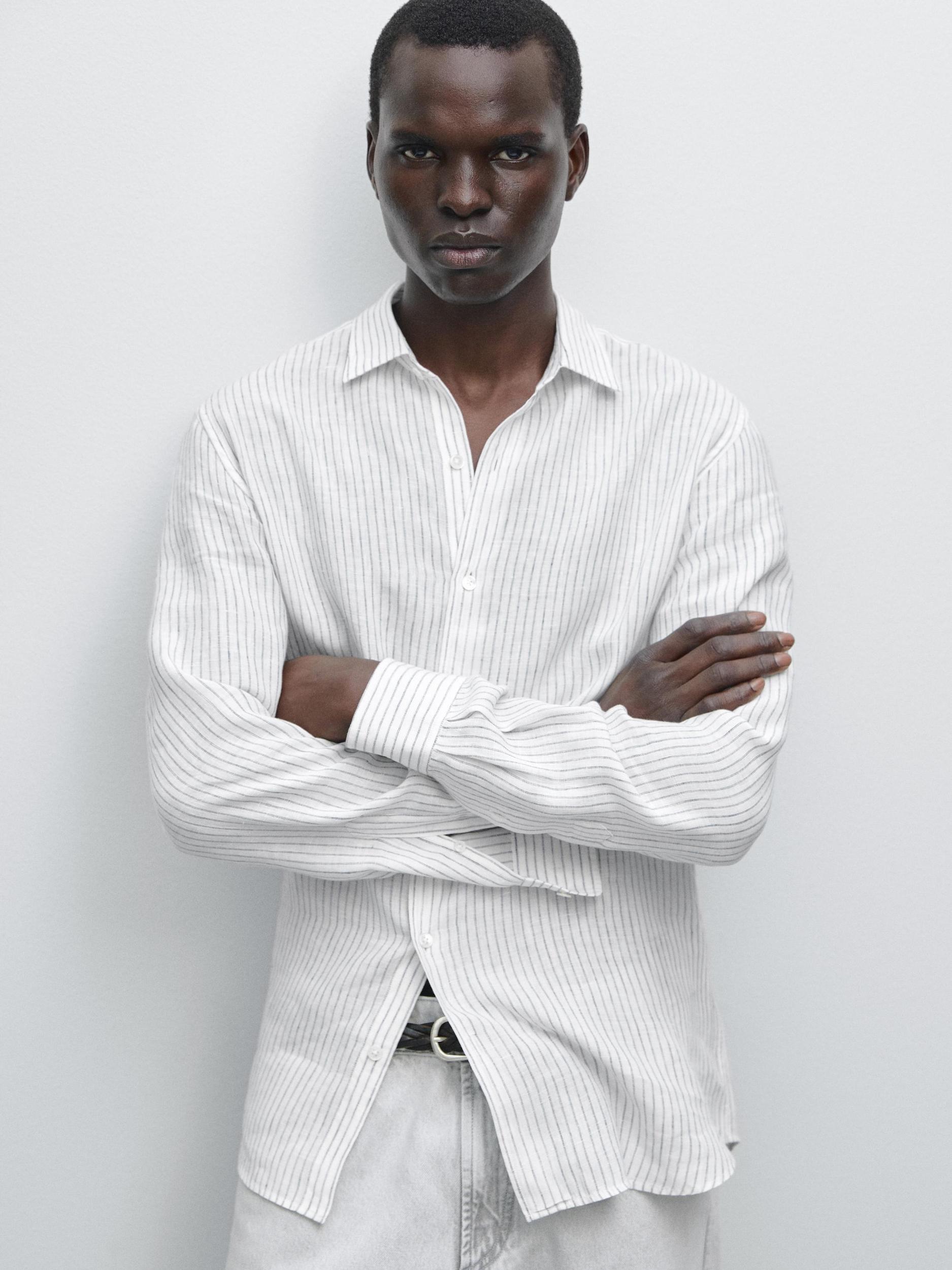 Striped slim fit linen shirt Product Image