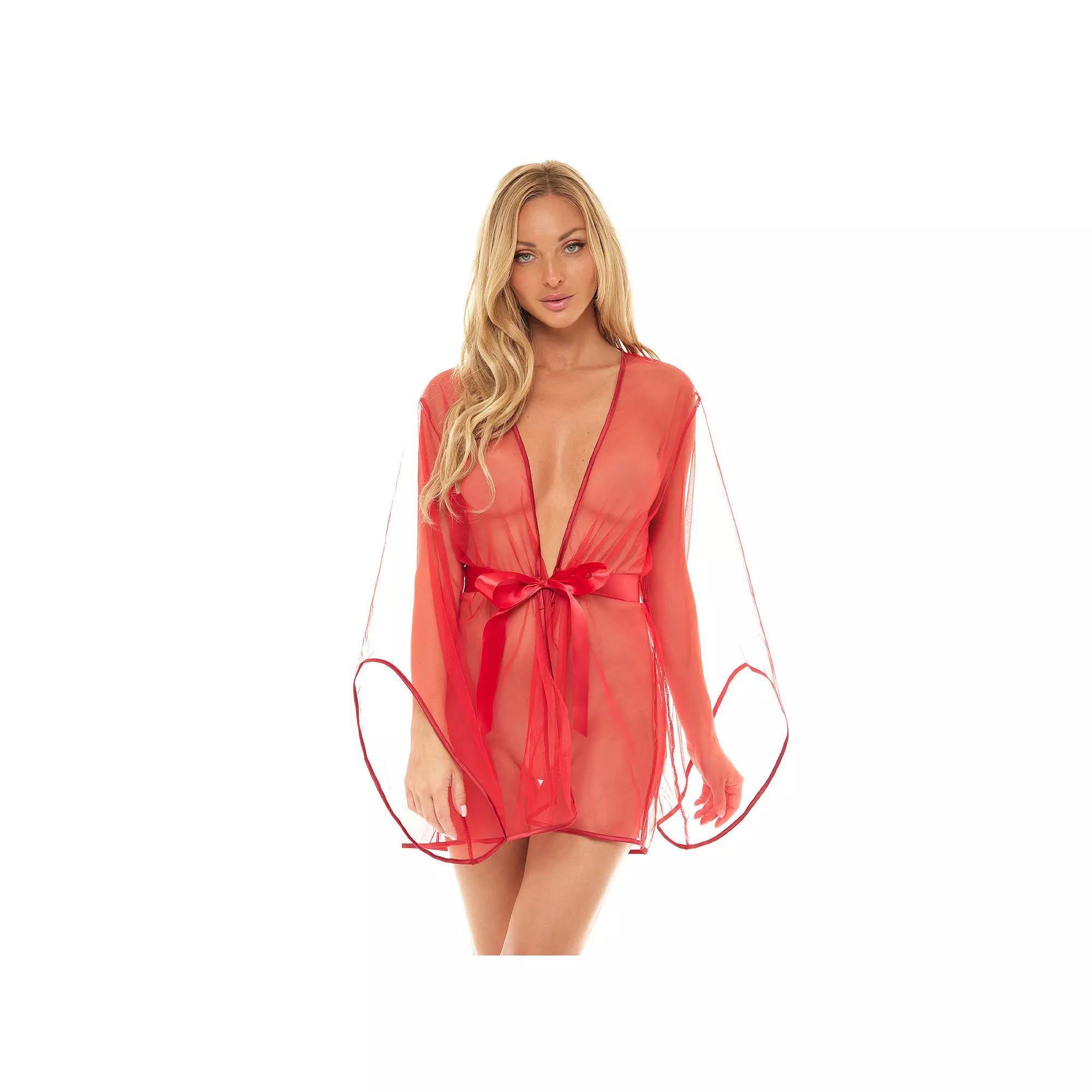 Oh La La Cheri Sydney Tulle Wide-Sleeve Satin-Sash Robe 94-11174, Women's, Size: Large-XL, Red Product Image