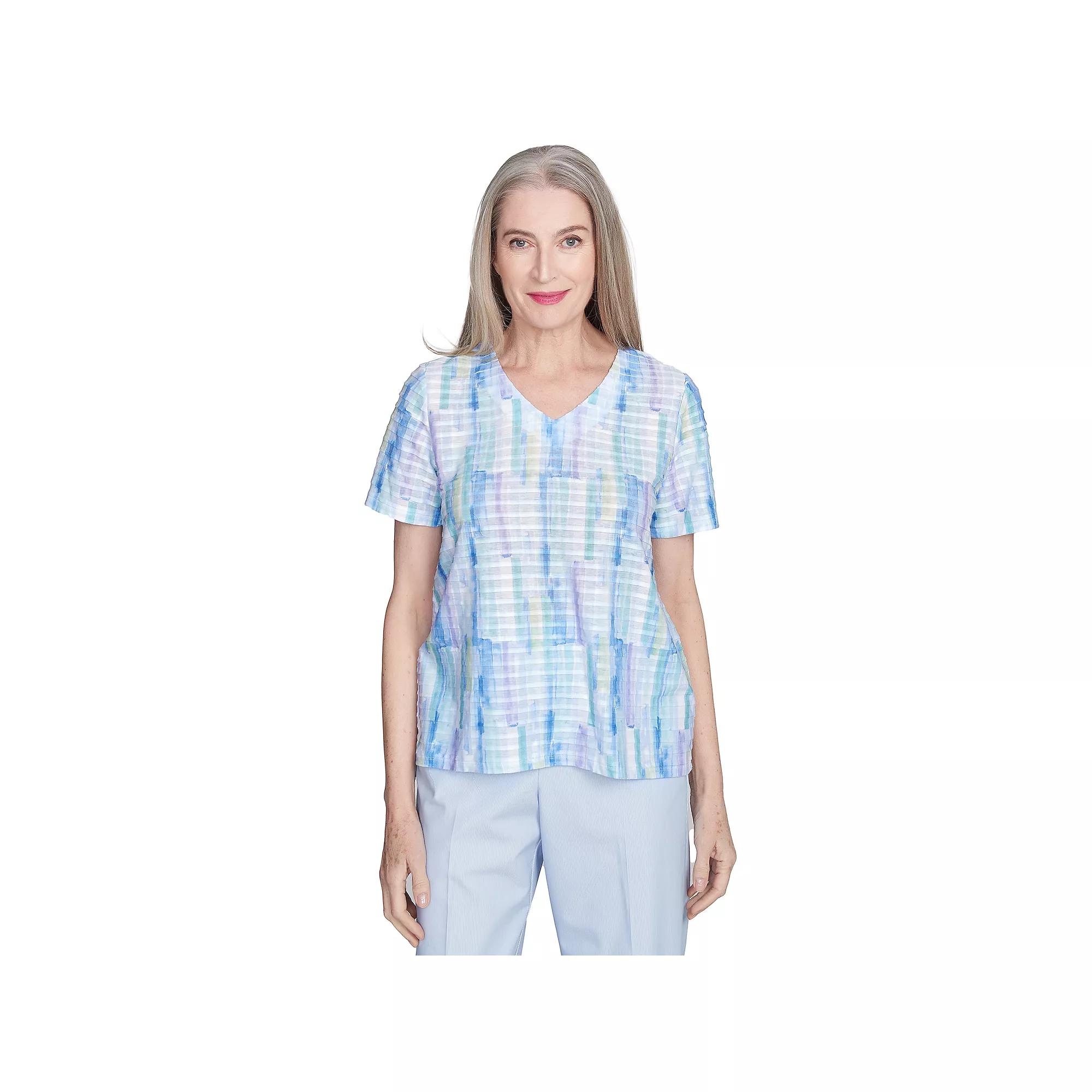 Women's Alfred Dunner Textured Brushstroke Short Sleeve Tee, Size: Medium, Blue Team Product Image