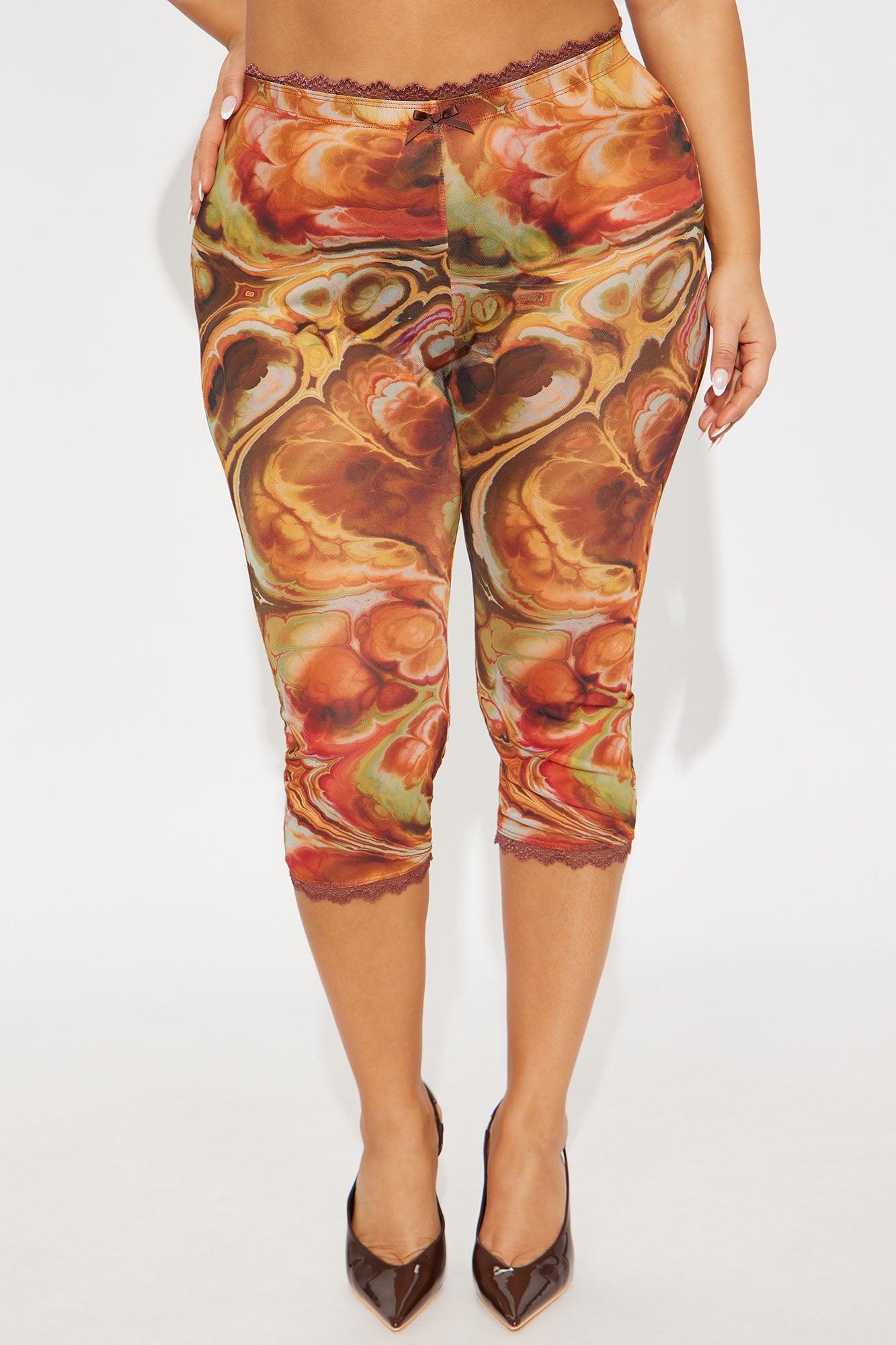 Angelina Lace Trim Mesh Capri Legging - Green/combo Female Product Image