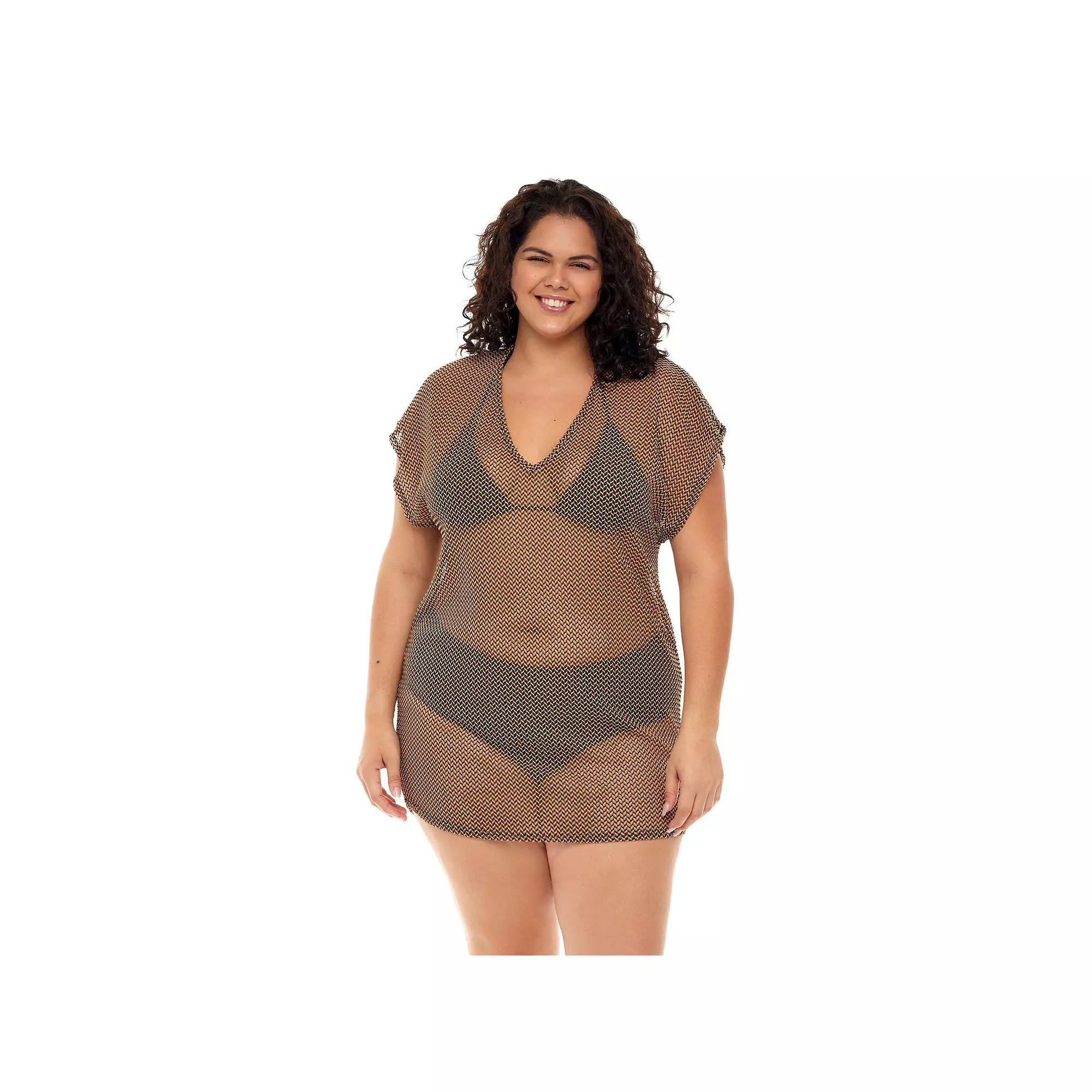 Plus Size Jordan Taylor Sheer Dolman-Sleeve Swim Cover-Up Tunic, Women's, Size: 2XL, Black White Product Image