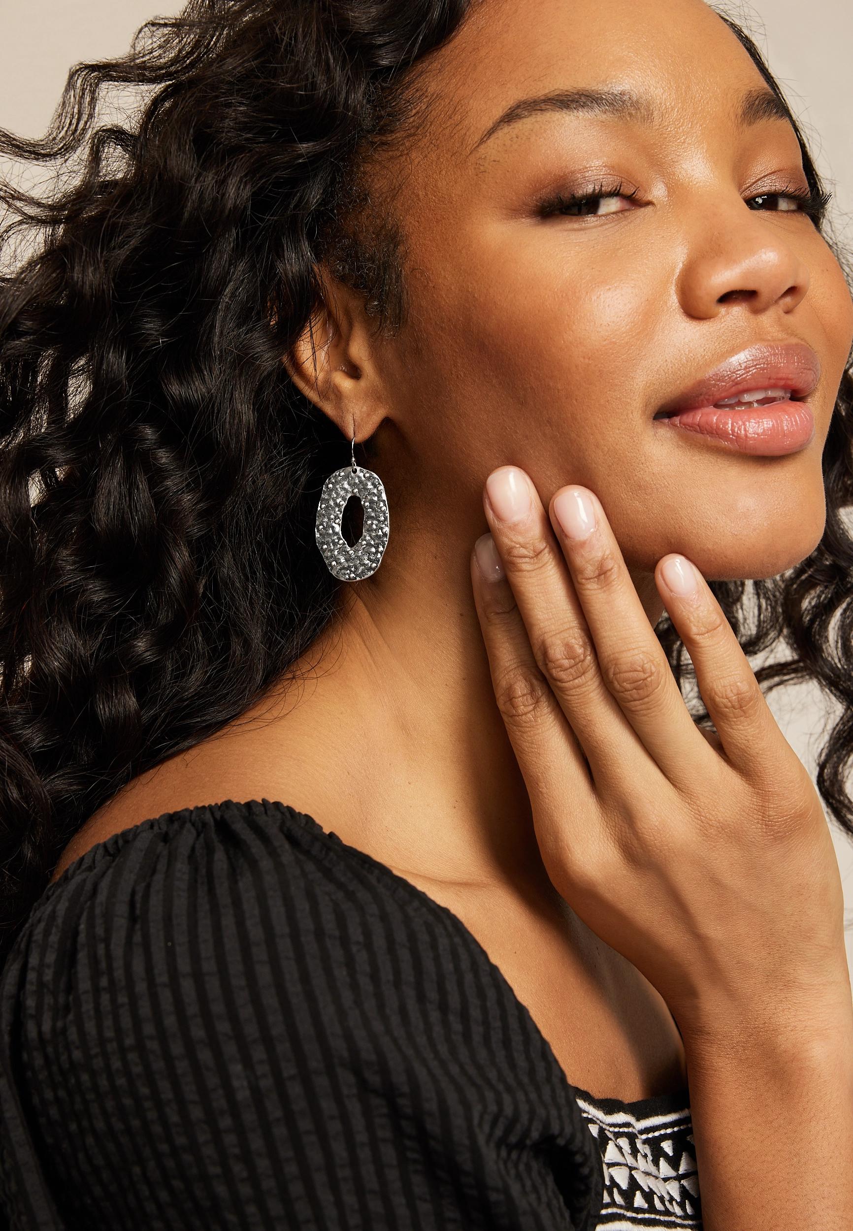 Hammered Oval Studded Earrings Product Image