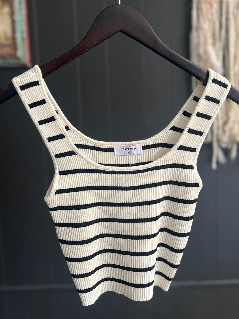 Striped Ribbed Cropped Tank - 4 Colors Product Image