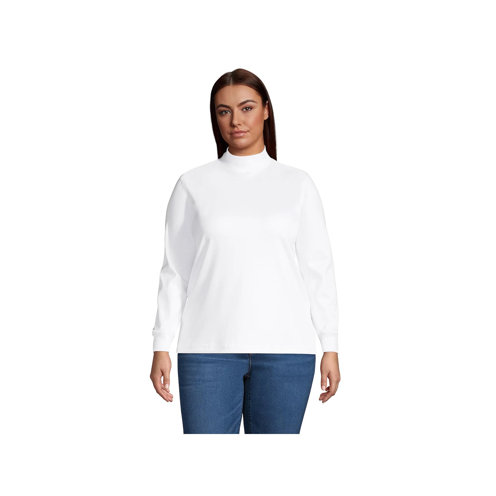 Plus Size Lands' End Supima Cotton Mockneck Top, Women's, Size: 1XL, White Product Image
