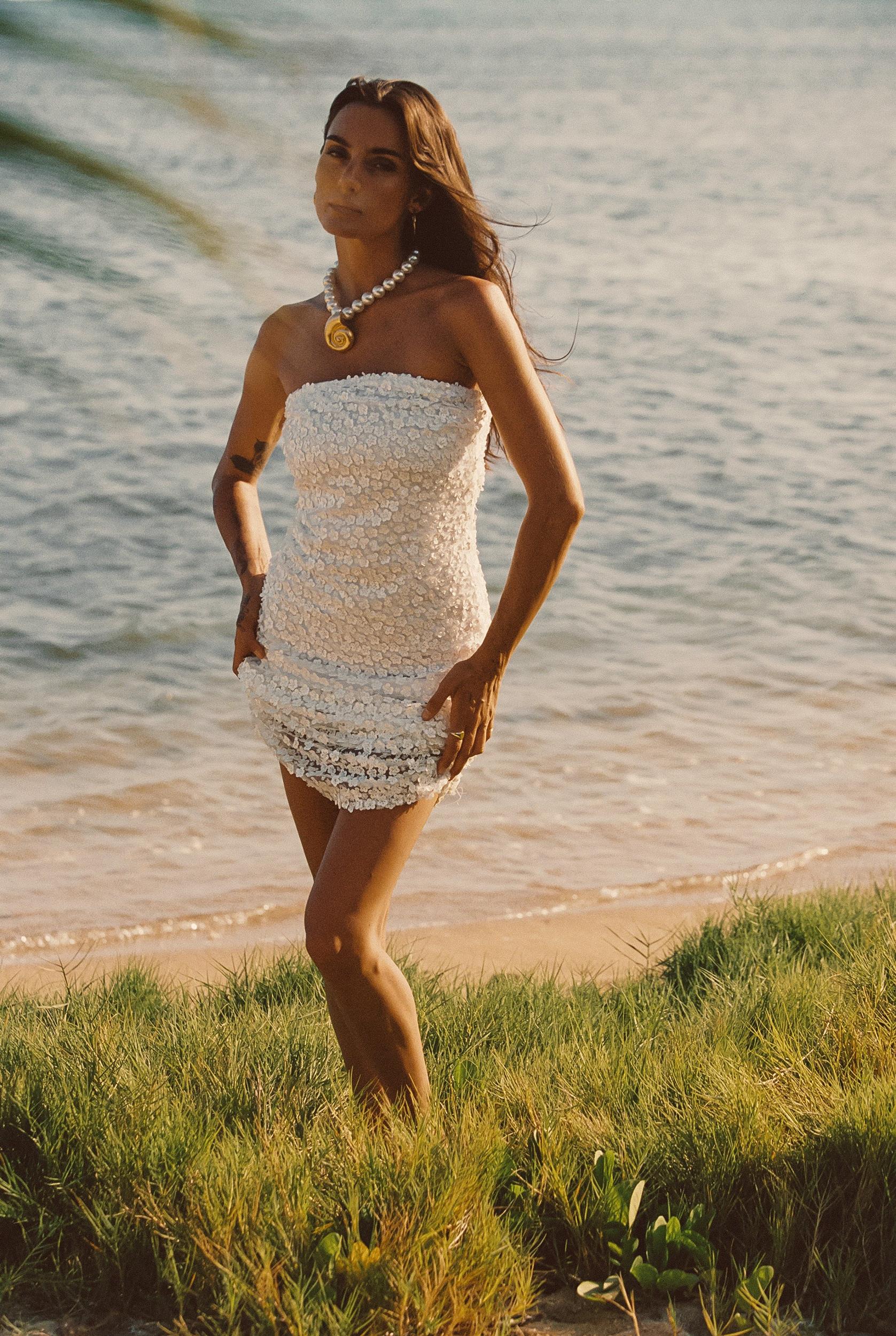 Hannah White Floral Applique Midi Dress Product Image