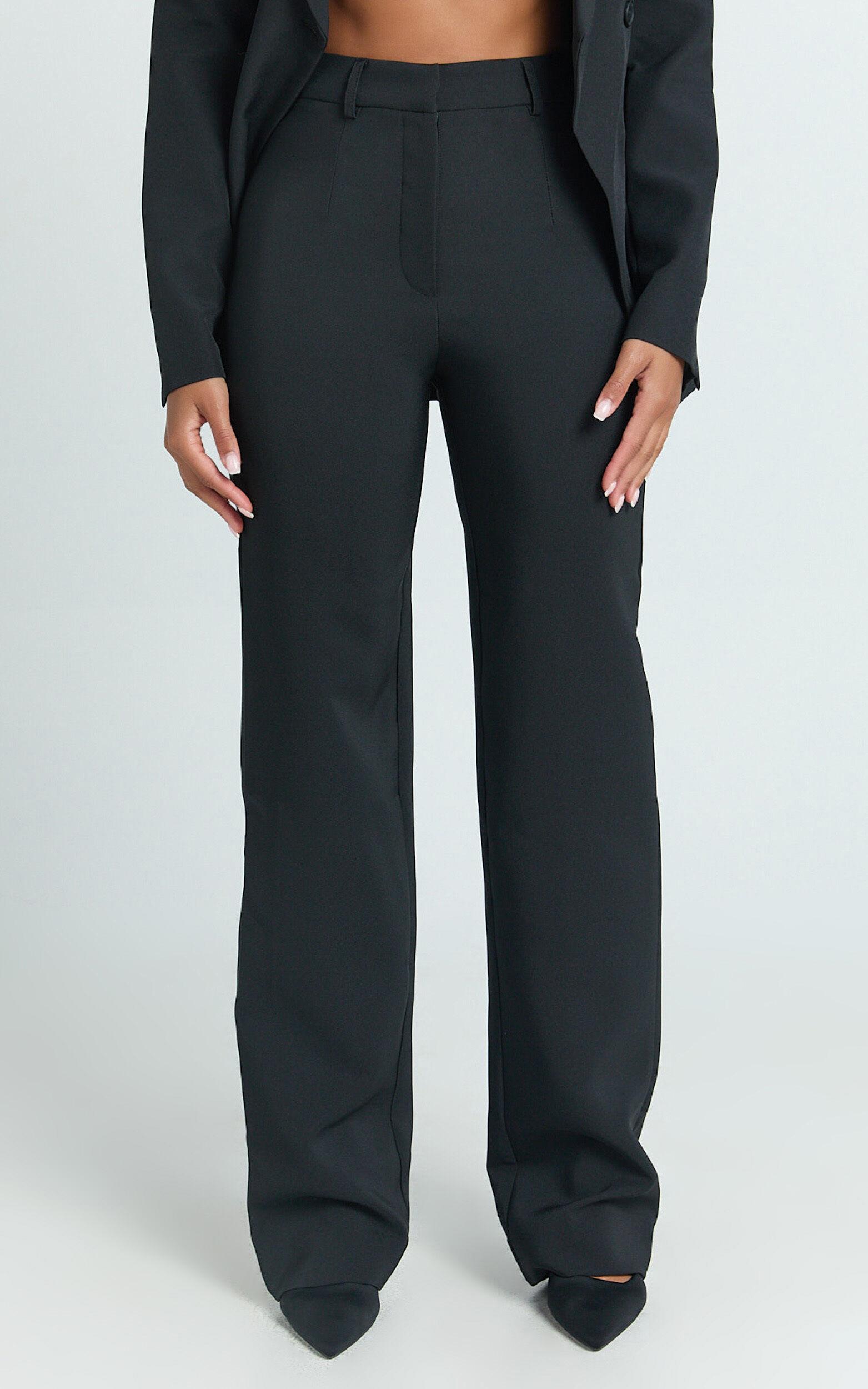 Sally Pants - Mid Waisted Straight Leg Tailored Pants in Black Product Image