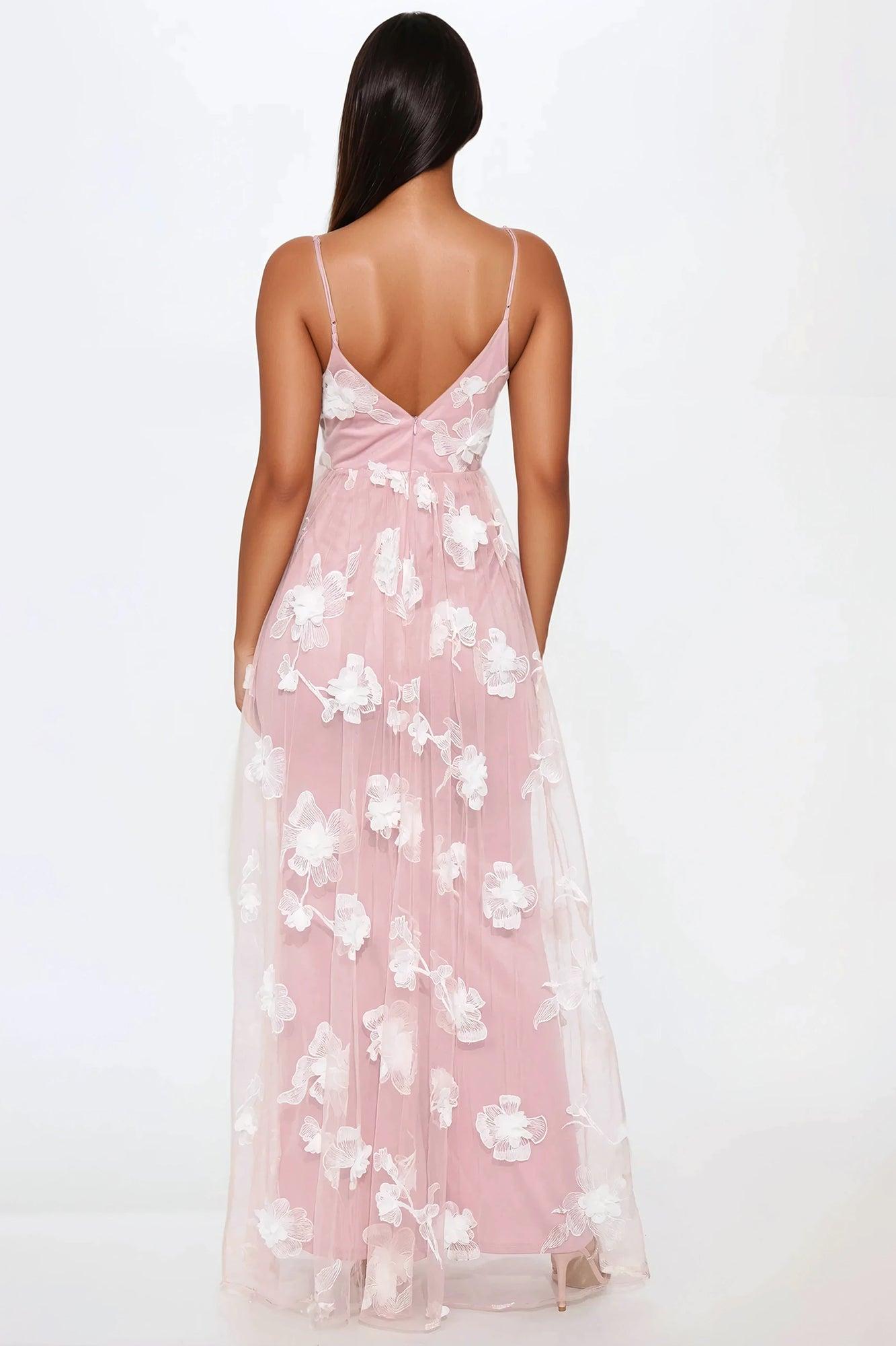 Jamie Floral Chiffon Gown - Mauve Product Image