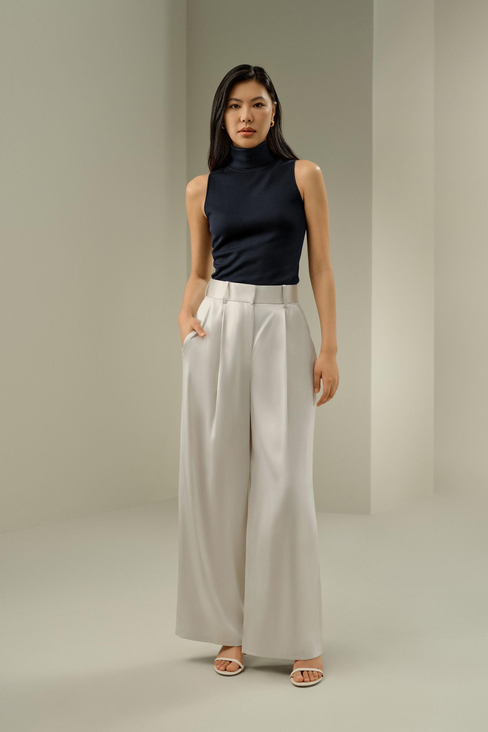 High-Waisted Wide Leg Dense Silk Pants Product Image
