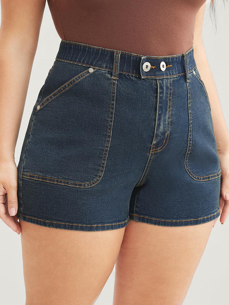 Very Stretchy Dark Wash Pocket Denim Shorts Female Product Image