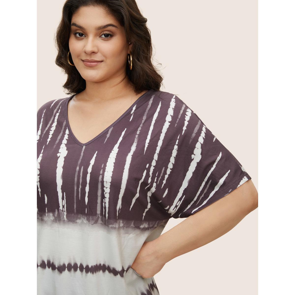 Plus Size Tie Dye Batwing Sleeve T-shirt Mauve Women Casual Tie Dye V-neck Everyday T-shirts BloomChic 18-20/2X Product Image