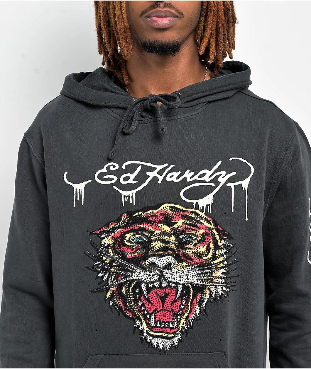 Ed Hardy Rhinestone Tiger Black Hoodie Product Image