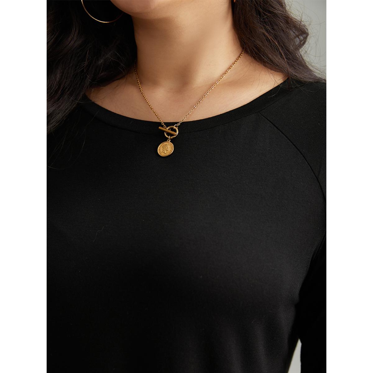 Plus Size Two Tone Patchwork Heather Arc Hem T-shirt Black Women Casual Contrast Plain Round Neck Dailywear T-shirts BloomChic 28/5X Product Image