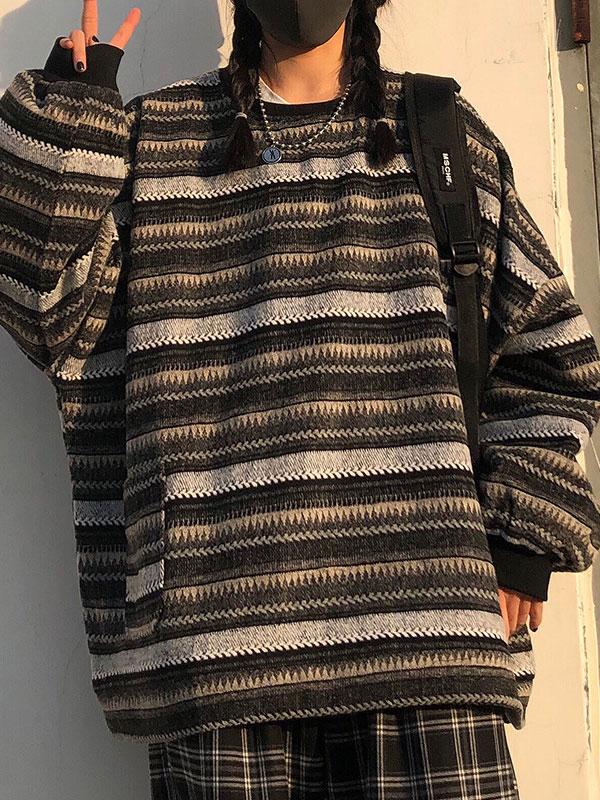 Striped Pullover Knit Sweater Product Image