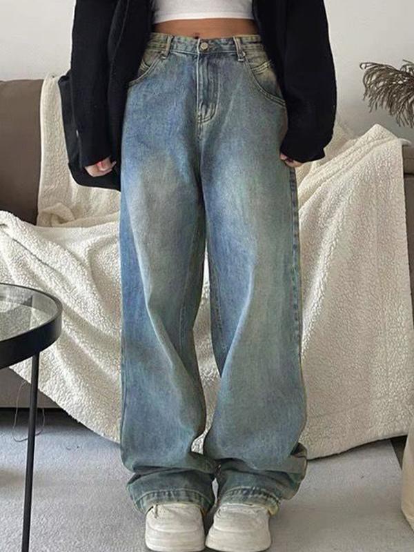 Vintage High Waist Wide Leg Boyfriend Jeans Product Image
