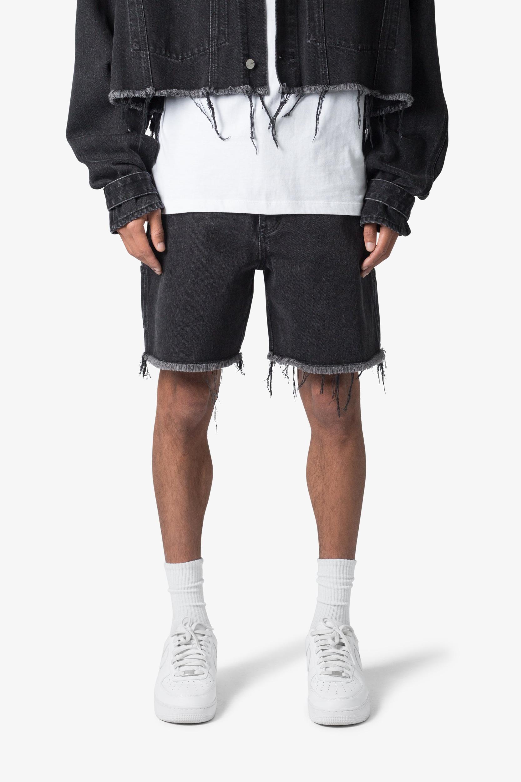 Frayed Denim Shorts - Washed Black Product Image