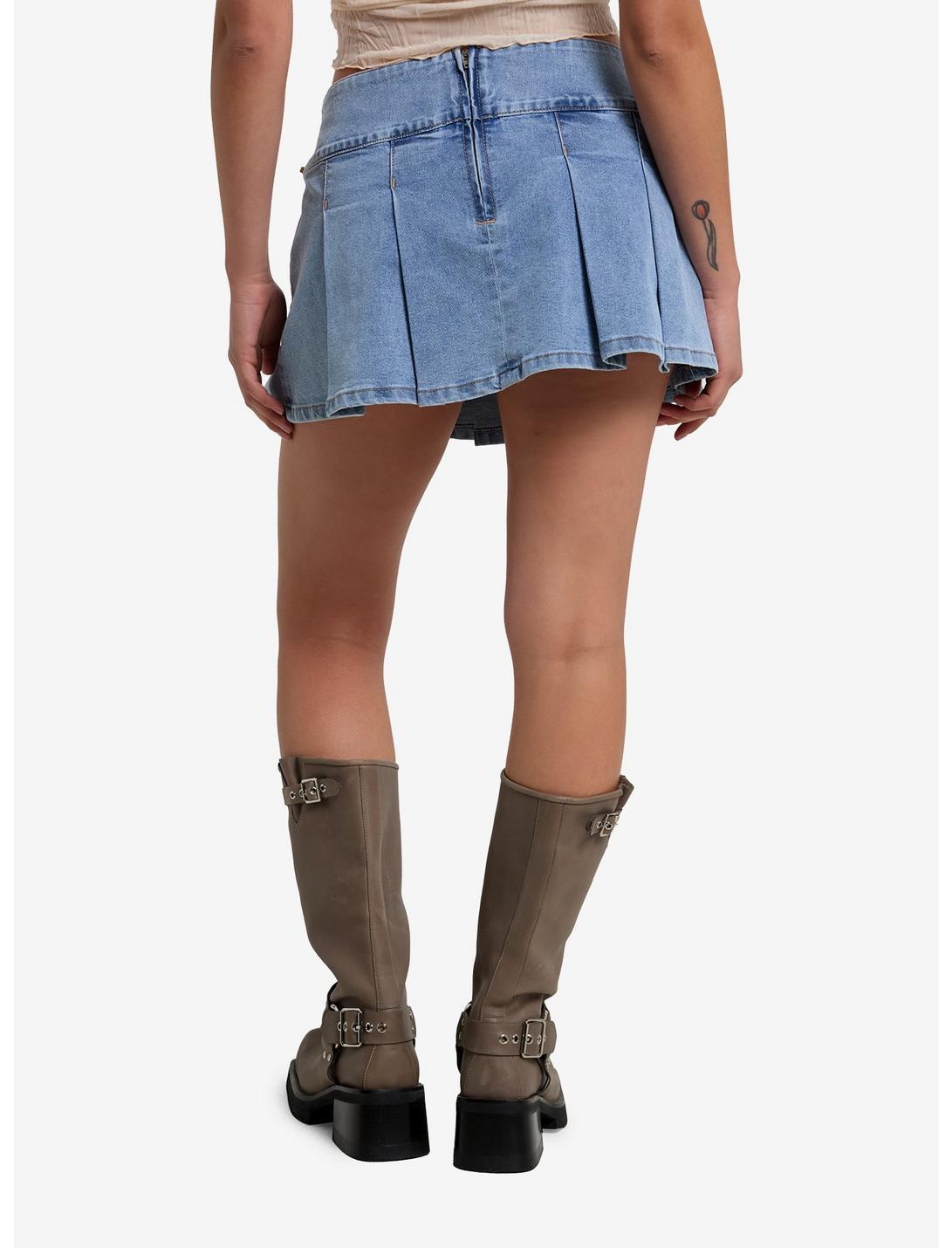 Light Indigo Lace-Up Pleated Mini Skirt Product Image