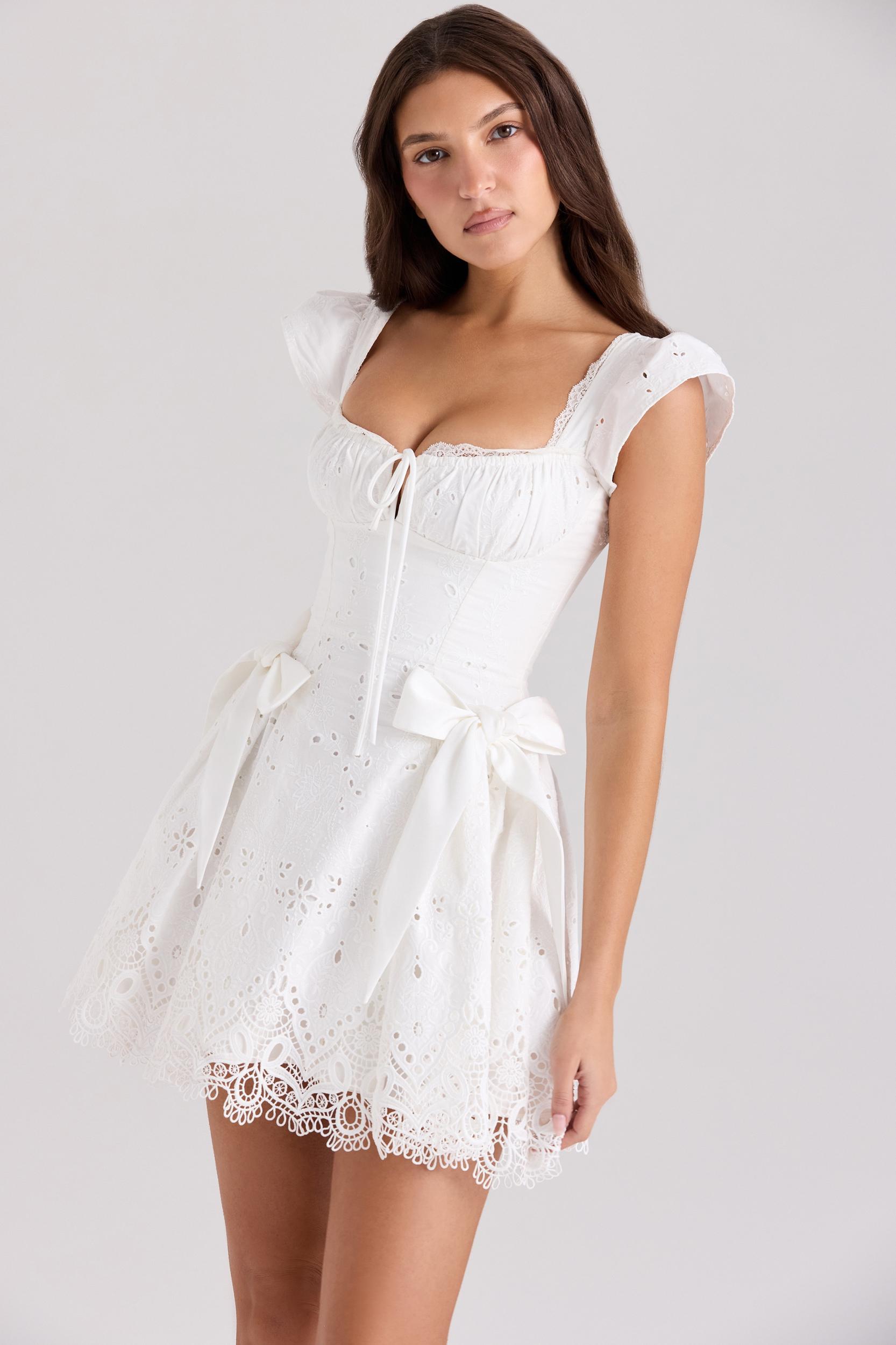 Giglio  white broderie anglais frill mini dress Product Image