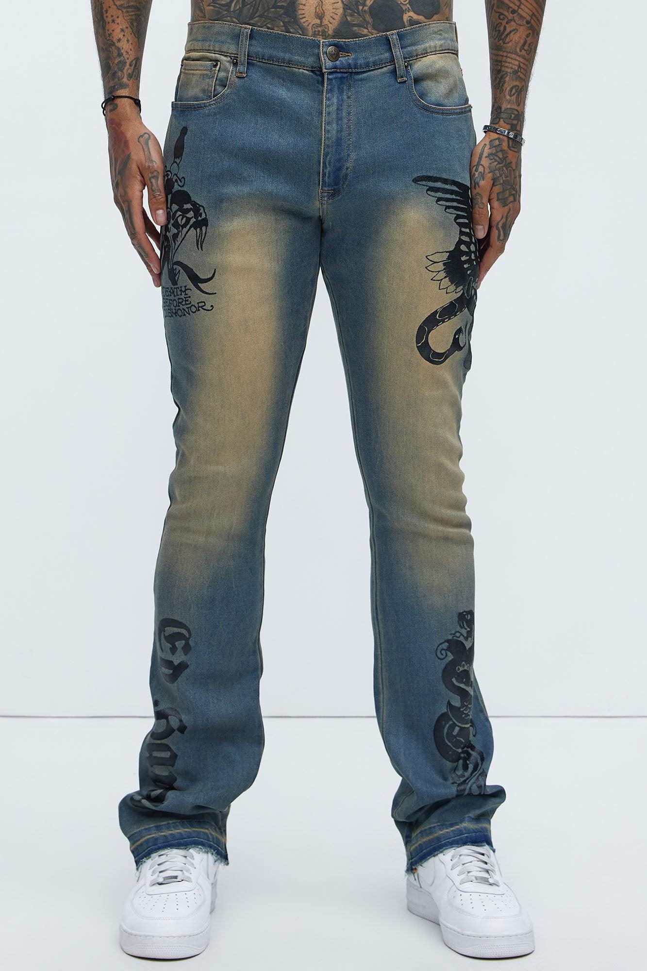 Ed Hardy Stacked Skinny Multi Tattoo Jeans  - Vintage Wash Product Image