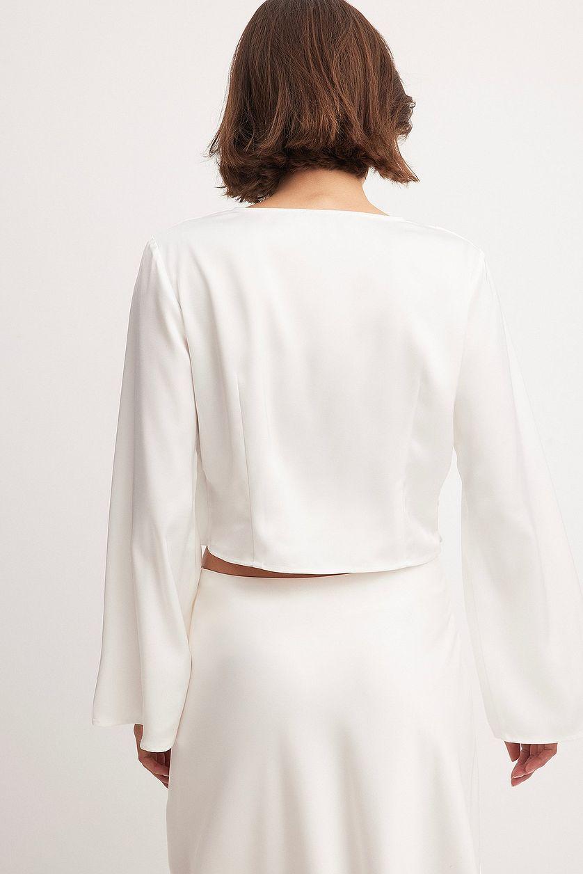 Asymmetric Overlap Long Sleeve Satin Top Product Image