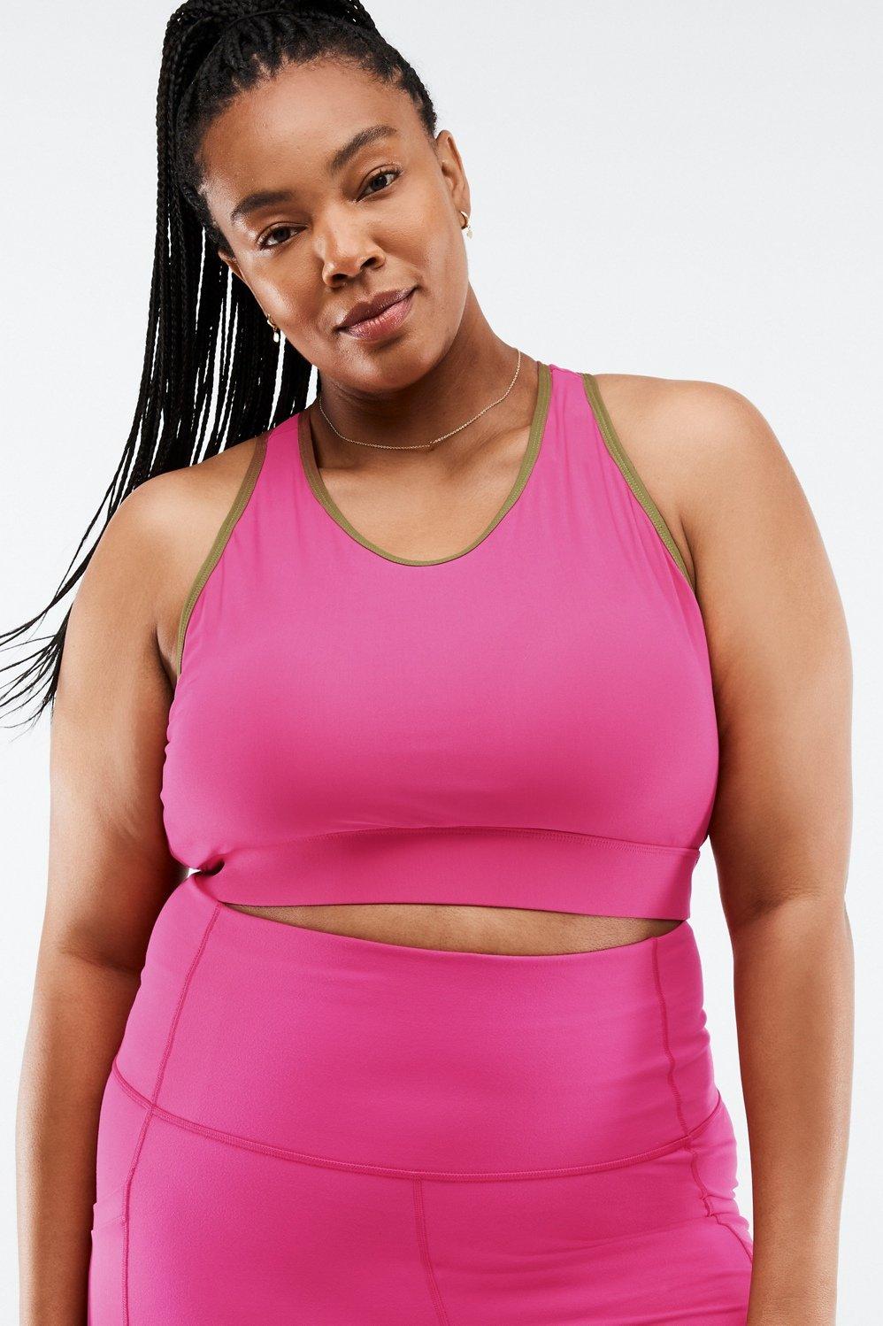 Fabletics Siena High-Impact Sports Bra Womens Pink Punch/Faded Olive Size XXS Product Image