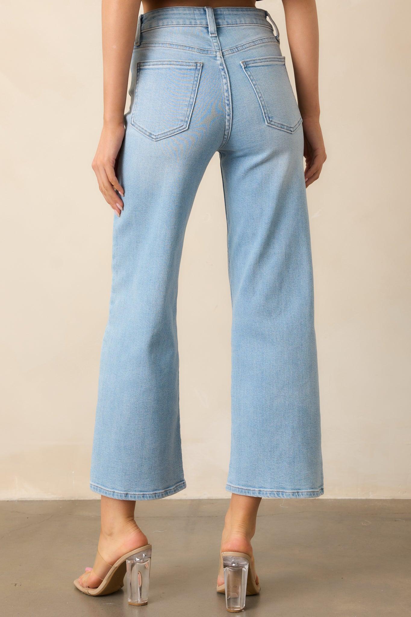 Into The Clouds Light Wash Cropped Wide Leg Jeans Product Image