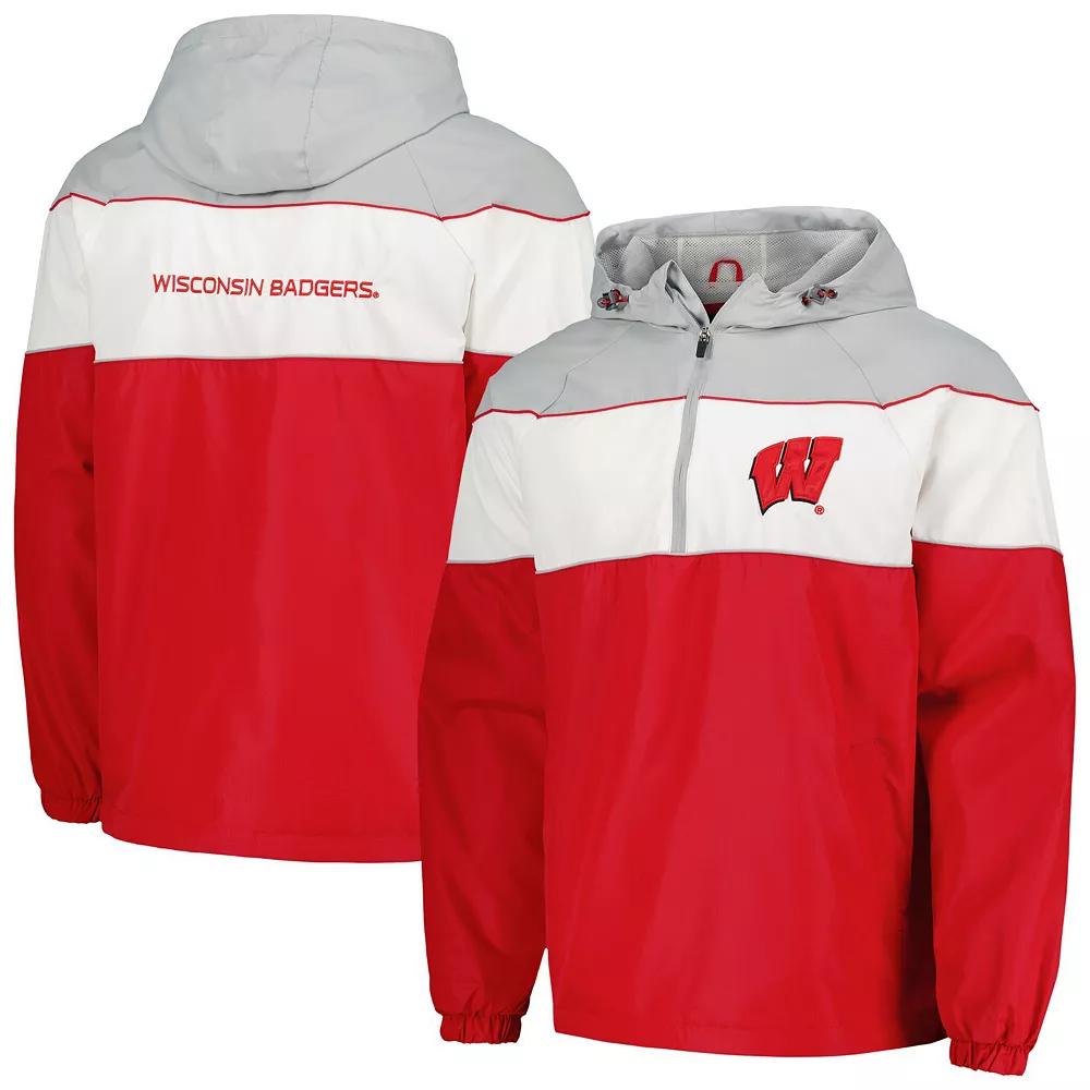 Men's G-III Sports by Carl Banks Red Wisconsin Badgers Center Line Half-Zip Raglan Hoodie Jacket, Size: Small Product Image