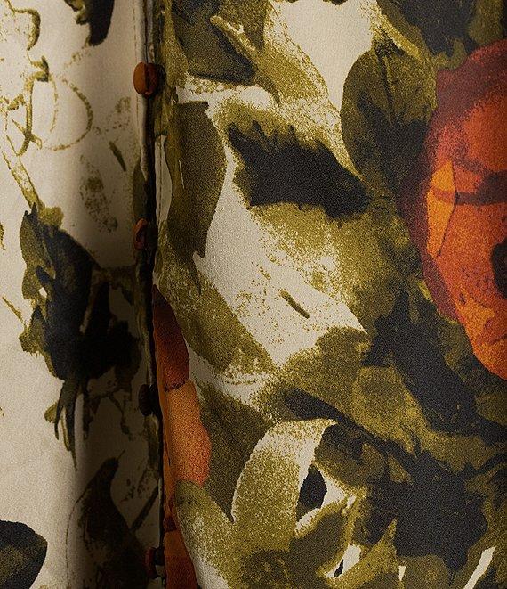 Skies Are Blue Abstract Rose Crew Neck Long Sleeve Button Front Top Product Image