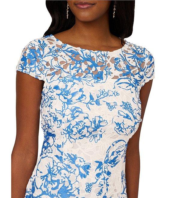 Adrianna Papell Floral Lace Boat Neck Cap Sleeve Sheath Dress Product Image
