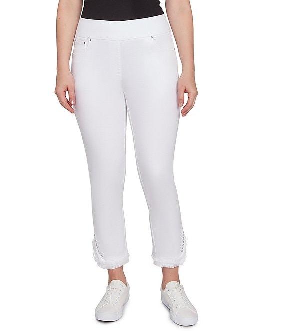 Ruby Rd. Straight Leg Embellished Fringe Hem Detail Pull-On Pants Product Image