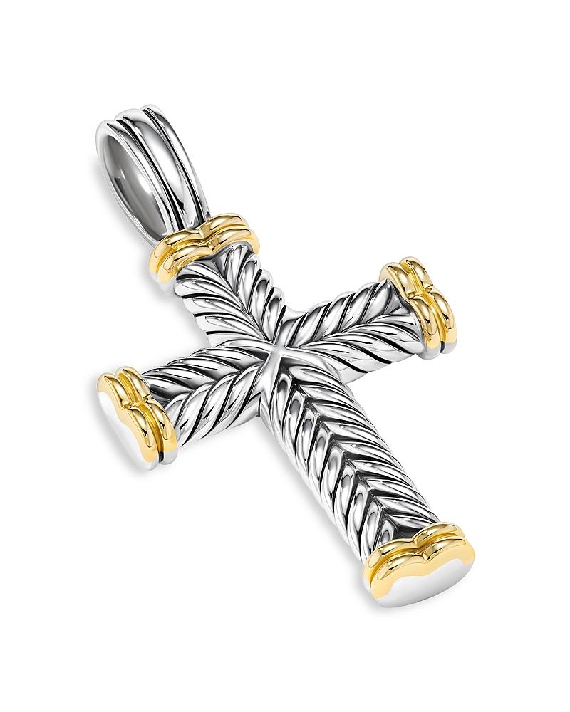 Mens Chevron Cross Pendant in Sterling Silver with 18K Yellow Gold, 33MM Product Image