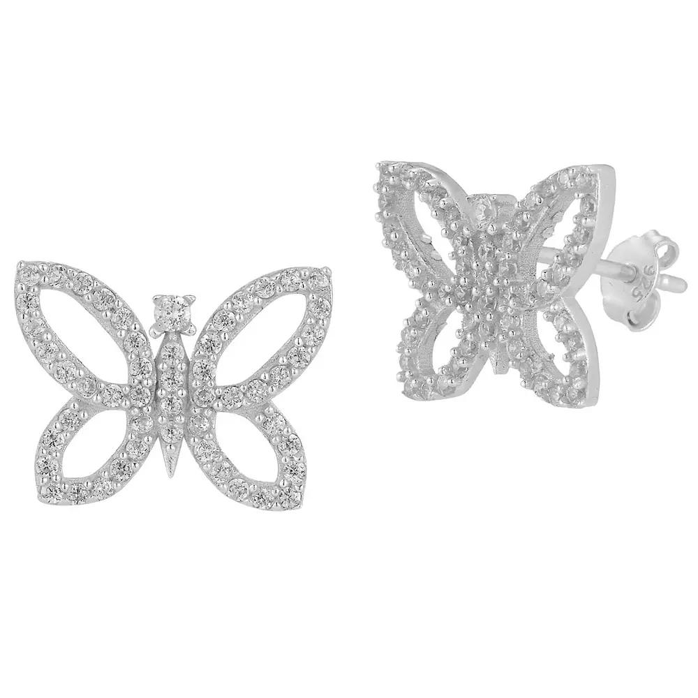 Sunkissed Sterling 14k Gold Over Silver Cubic Zirconia Butterfly Stud Earrings, Women's, Silver Tone Product Image