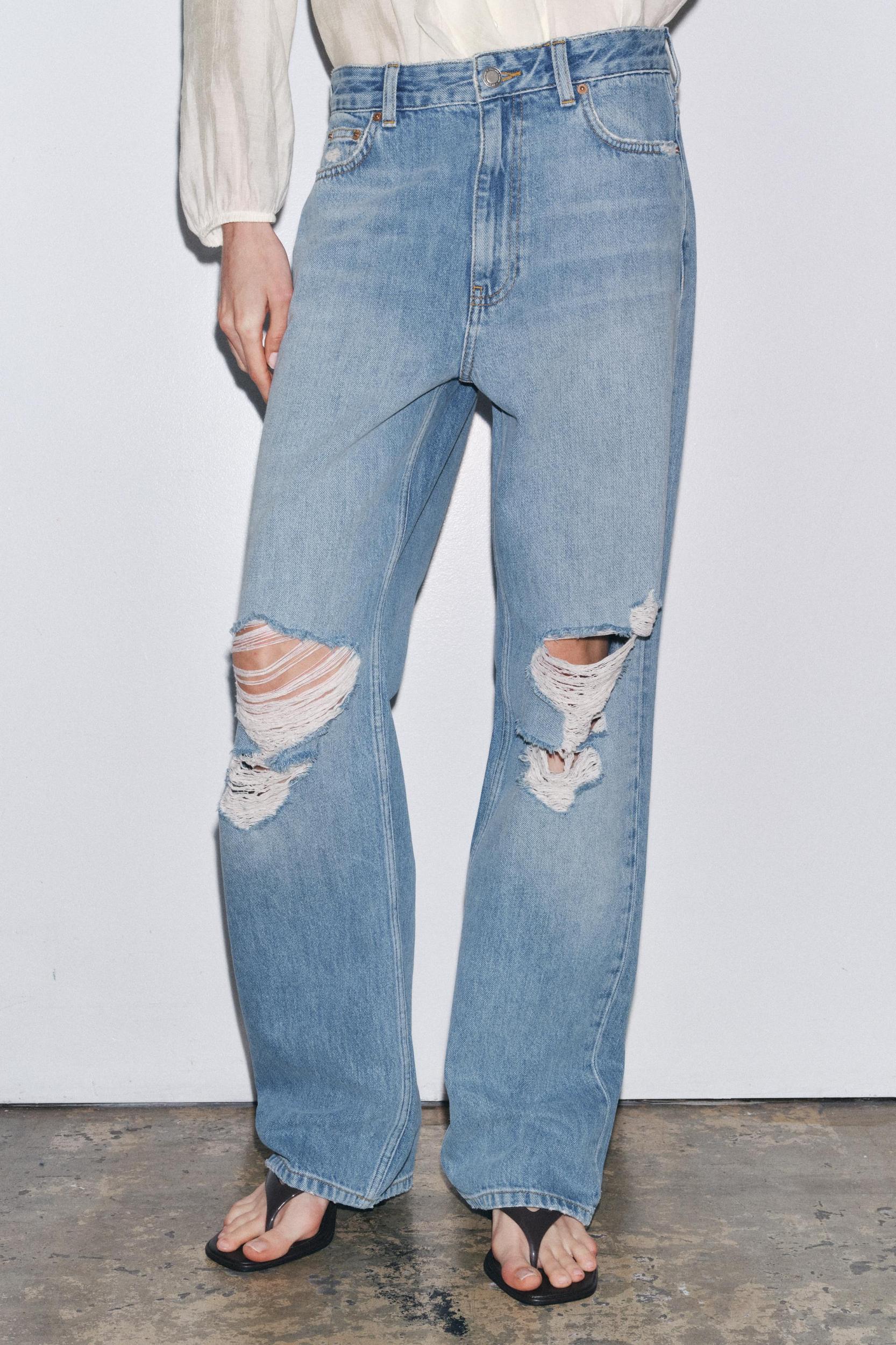 ZW COLLECTION MID-RISE RIPPED STRAIGHT JEANS Product Image
