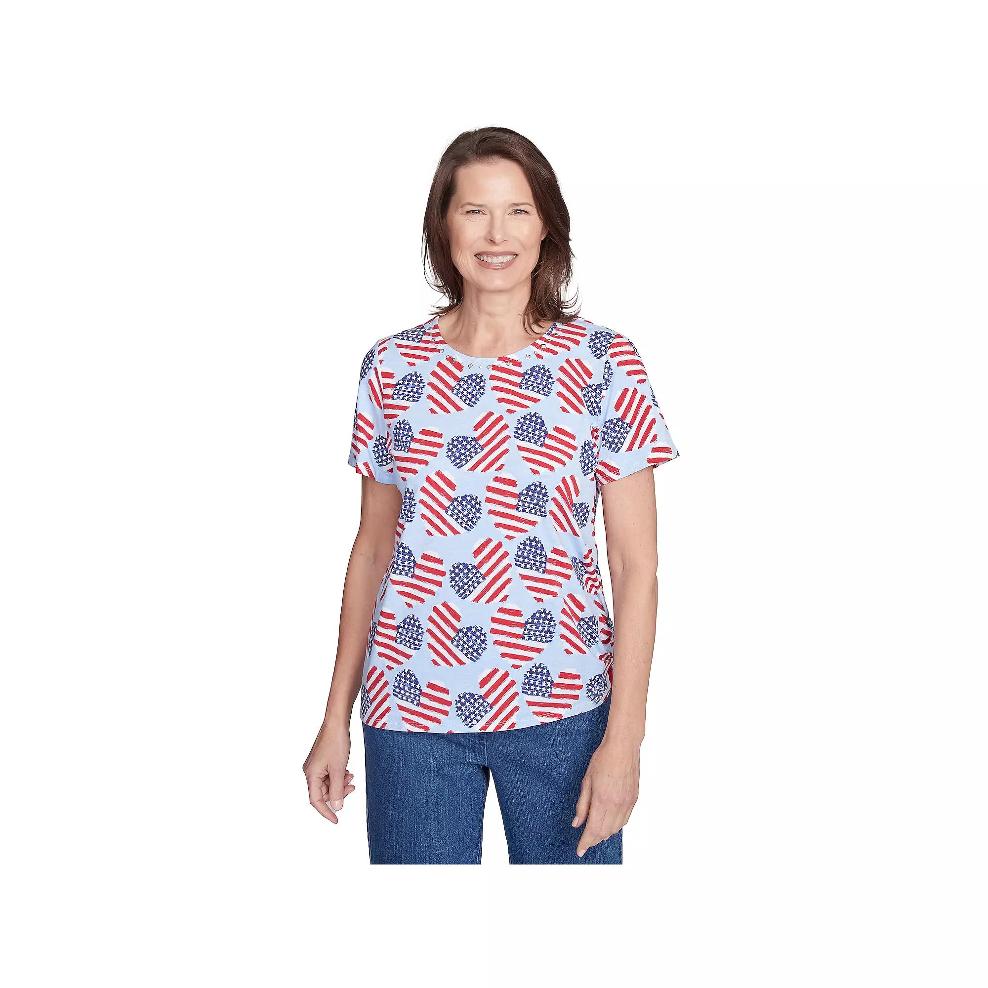 Petite Alfred Dunner Flag Heart Top with Side Ruching, Women's,  Product Image