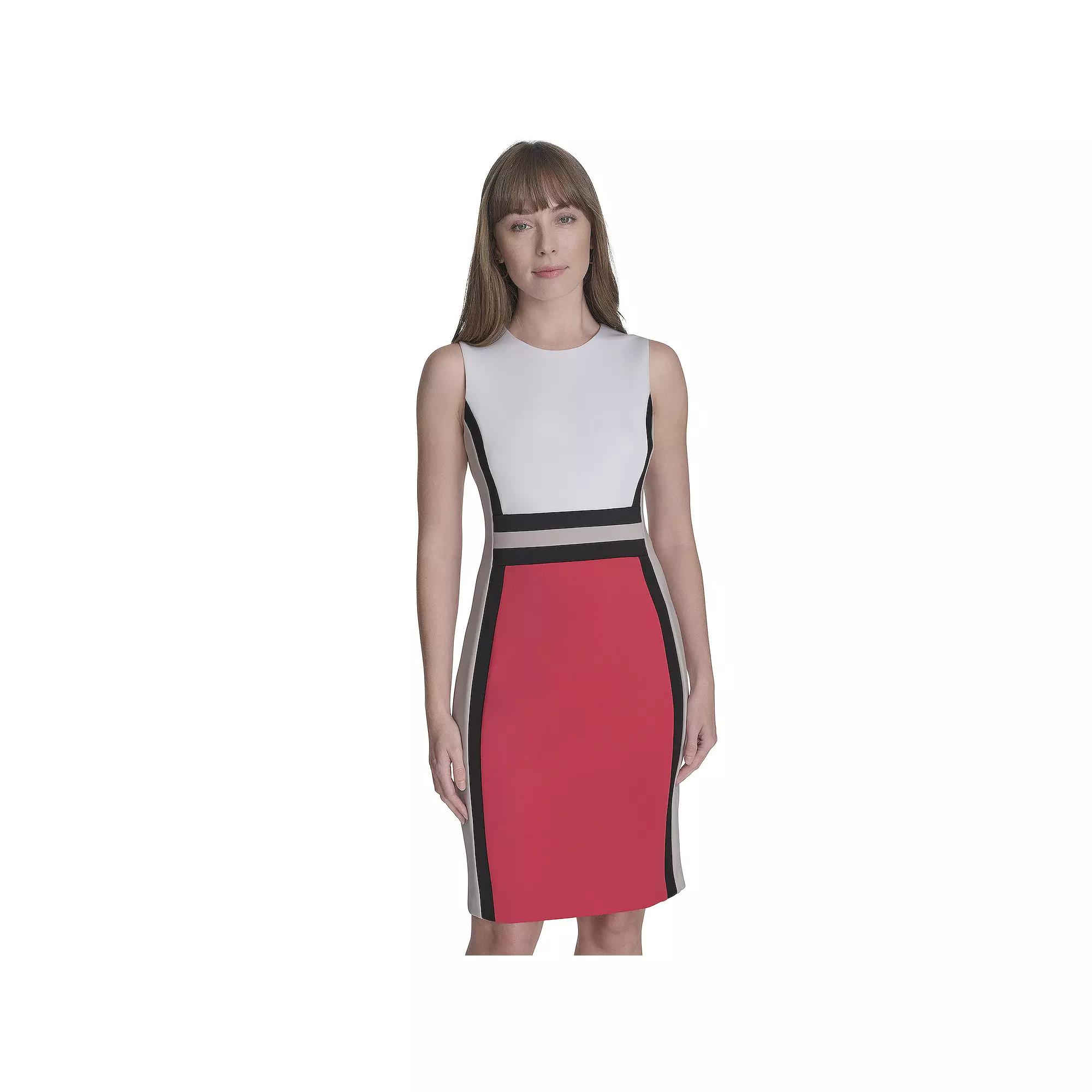 Women's Andrew Marc Sleeveless Colorblock Sheath Dress, Size: 10, Cream Black Pinki Product Image