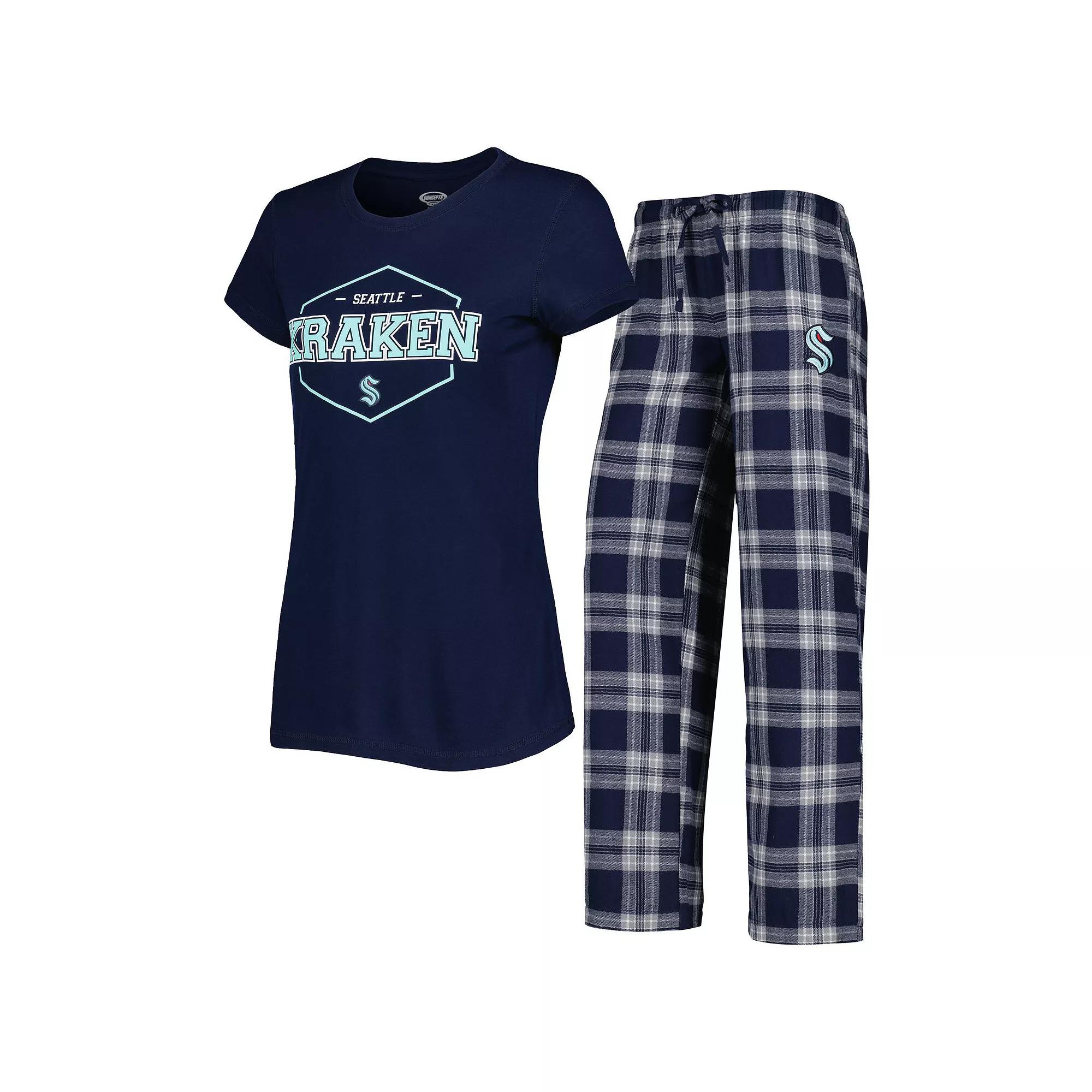 Women's Concepts Sport Deep Sea Blue/Gray Seattle Kraken Badge T-Shirt & Pants Sleep Set,  Product Image
