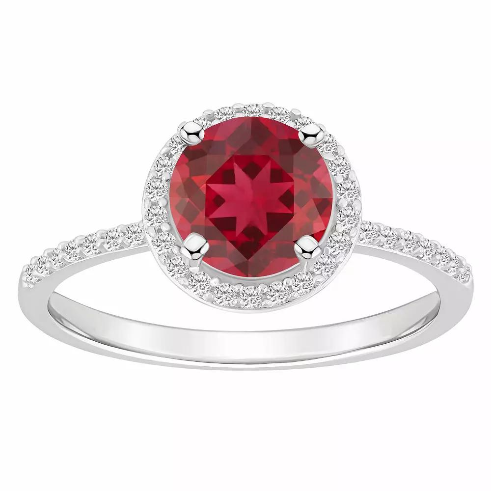 Celebration Gems 10k White Gold Round Lab-Created Gemstone Halo Ring, Women's,  Product Image