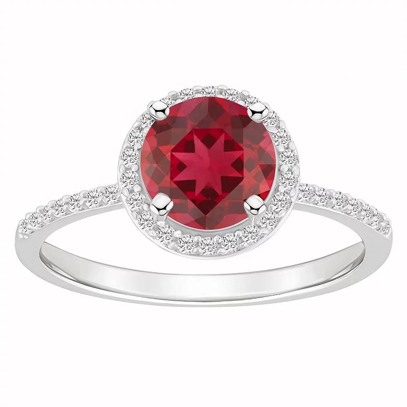 Celebration Gems 10k White Gold Round Lab-Created Gemstone Halo Ring, Women's,  Product Image
