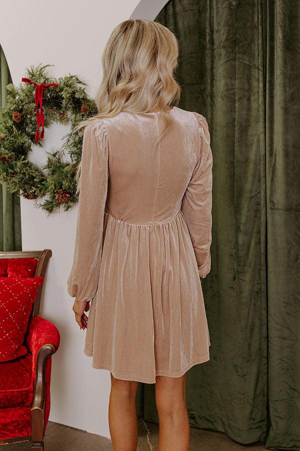 Flirty Allure Velvet Mini Dress in Iced Latte Product Image