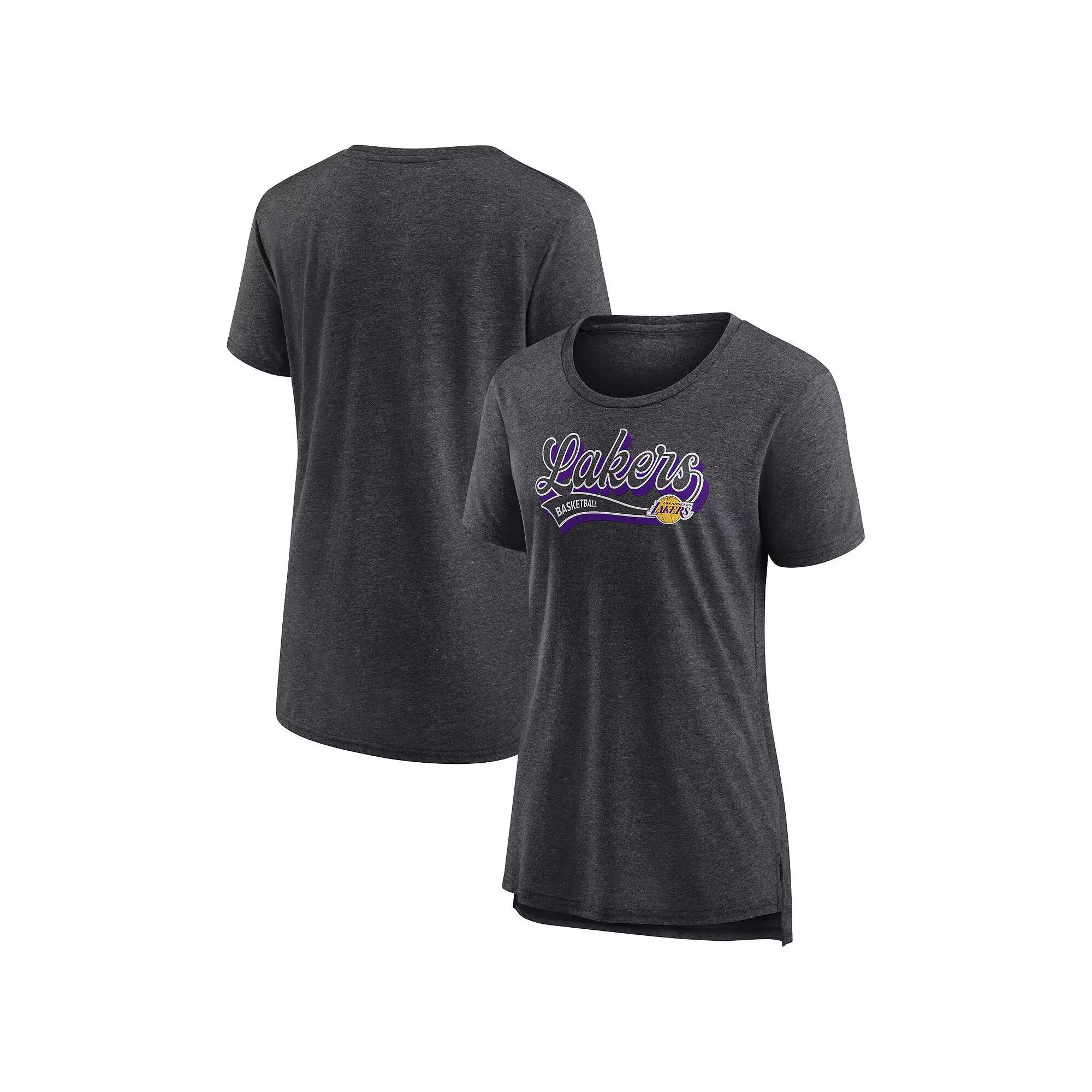 Women's Fanatics Branded Heather Charcoal Los Angeles Lakers League Leader Tri-Blend T-Shirt,  Product Image