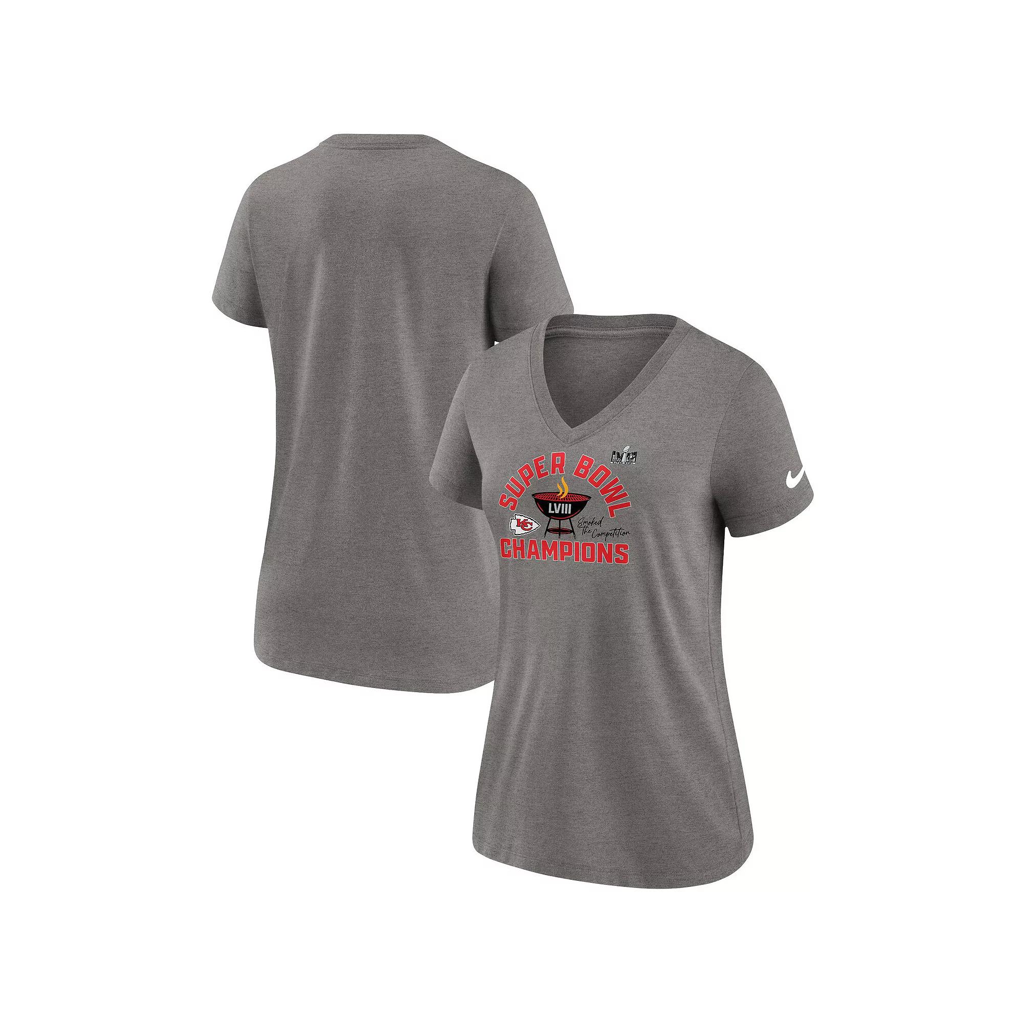 Women's Nike  Heather Gray Kansas City Chiefs Super Bowl LVIII Champions Local Tri-Blend V-Neck T-Shirt, Size: Small, Grey Product Image